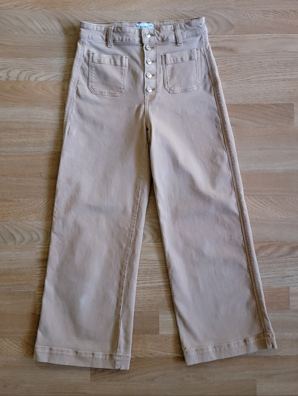 PAIGE High-Rise Wide-Leg Jeans in Light Beige Size 27